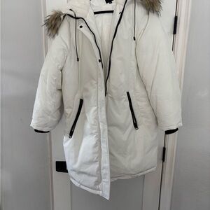 Lane Bryant White Puffer Coat with Faux Fur Hood